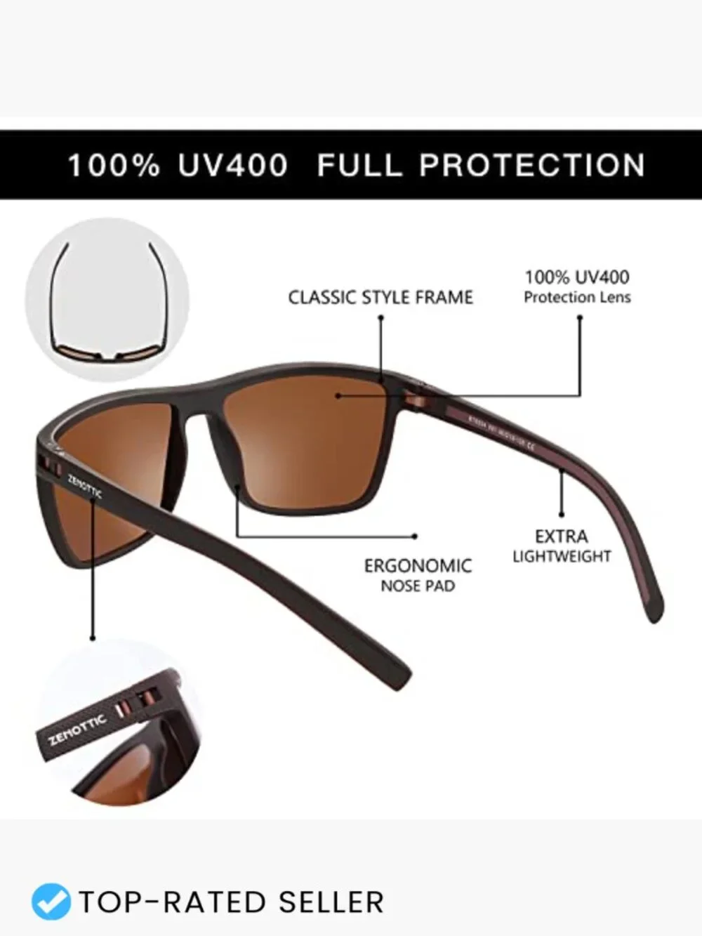 Square Polarized Sunglasses TR90 Frame UV400 Protection Lightweight Driving